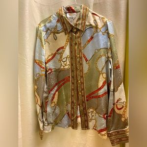 Vintage Talbots 100% Pure Silk Chain Print Blouse Size 14 (M/L)